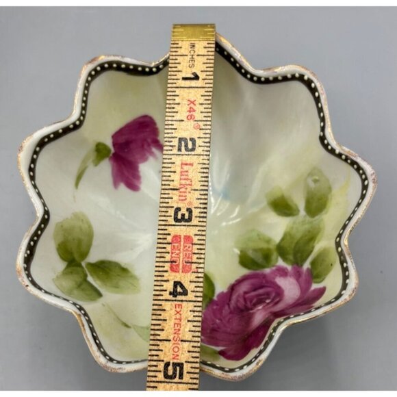 Vtg Nippon 3 footed Trinket DIsh‎ Hand Painted Floral Japan - Picture 6 of 6